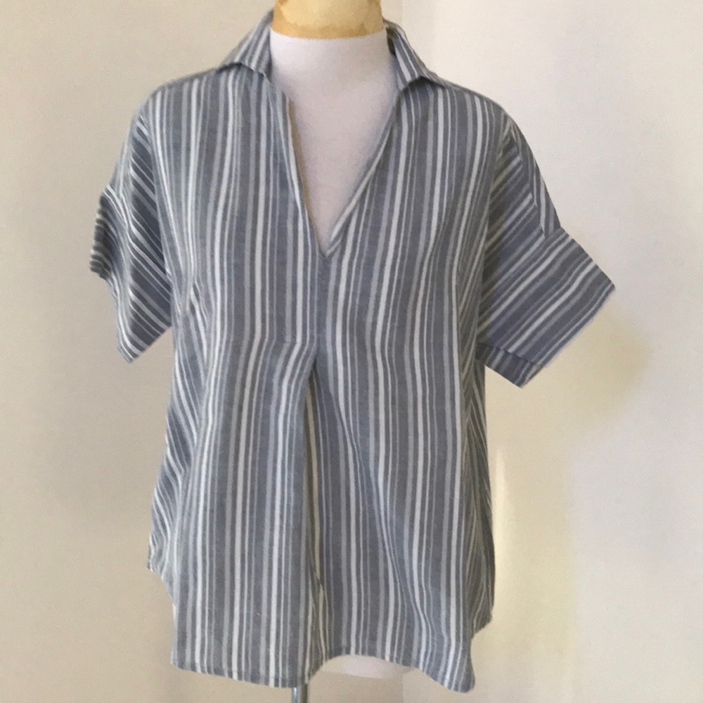 Mata traders striped short sleeve V neck cotton top.